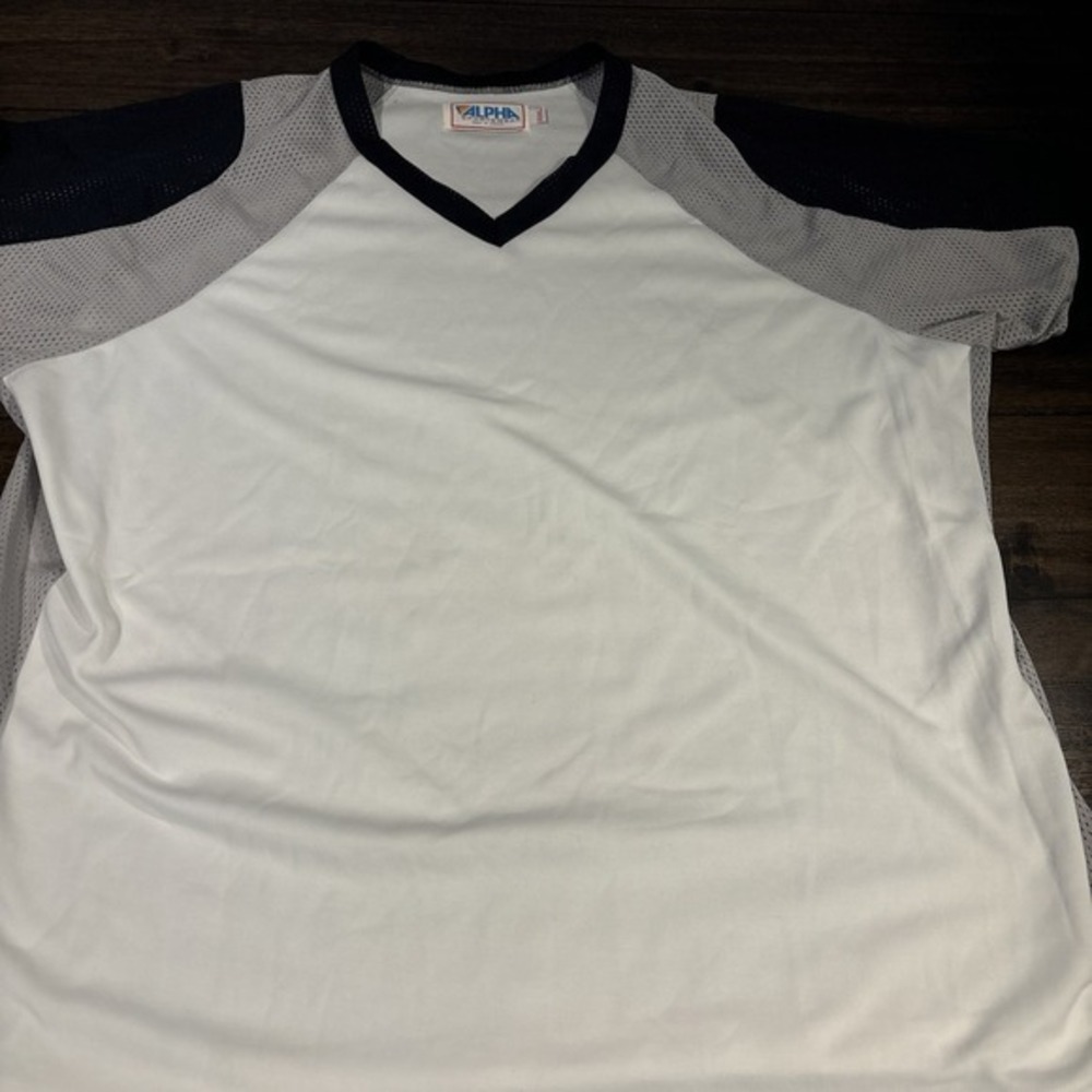 Vintage Alpha Sportswear Blank Football Jersey Men's 3XL White Black Silver Mesh